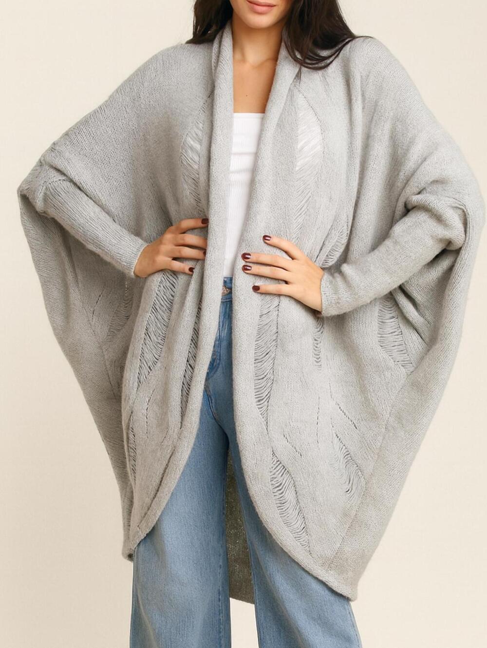 Fobya Gray Oversized Sweater L/XL Slouchy Boho Light Knit Wool Blend Cozy